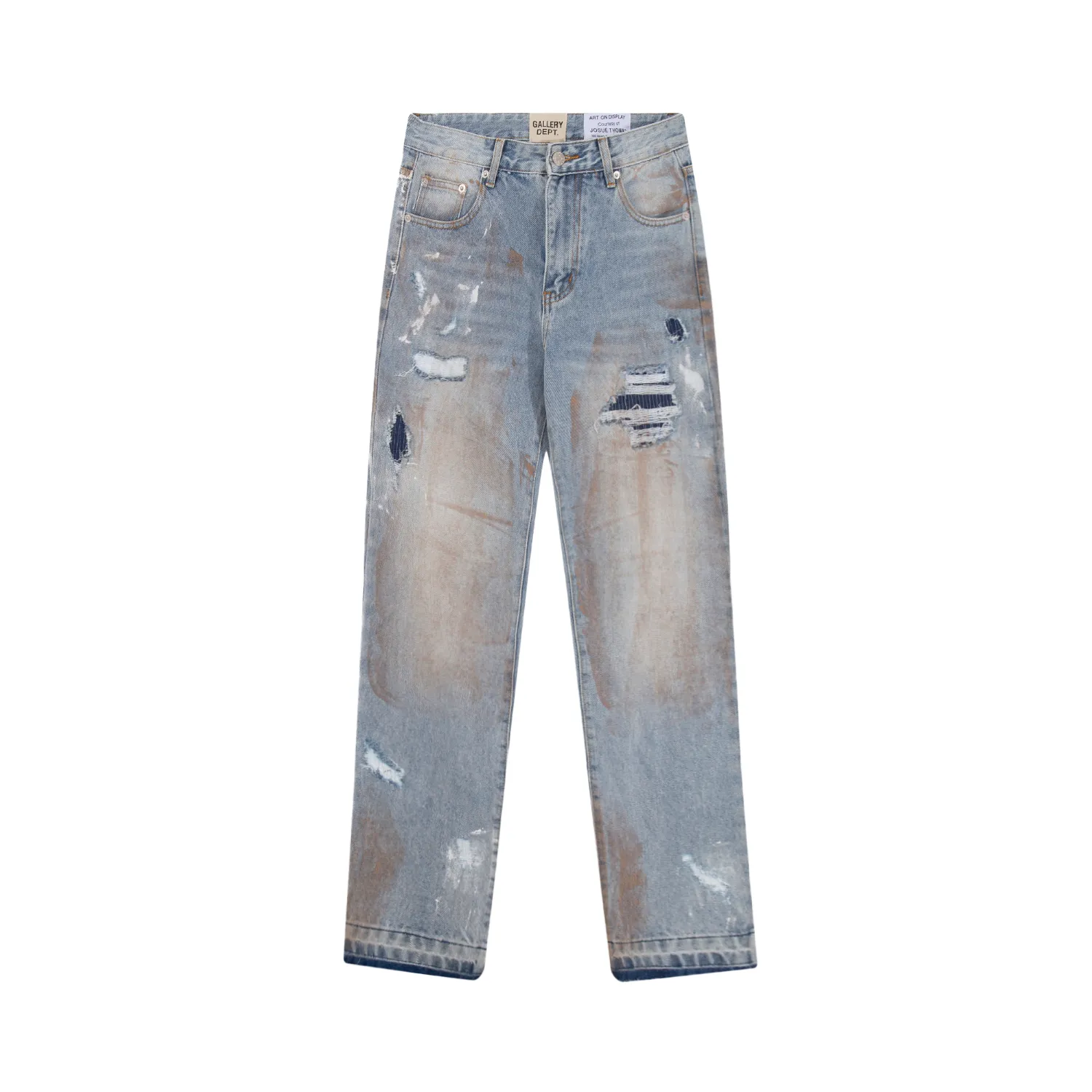 672#Gallery Dept New style distressed vintage dirty wind splashed paint holes pierced washed small straight legged jeans American high street casual trousers washed blue S～XL P250